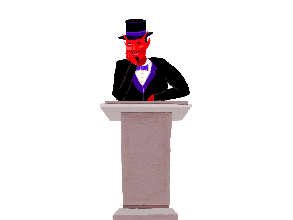 Wheel of Misfortune host standing at a podium